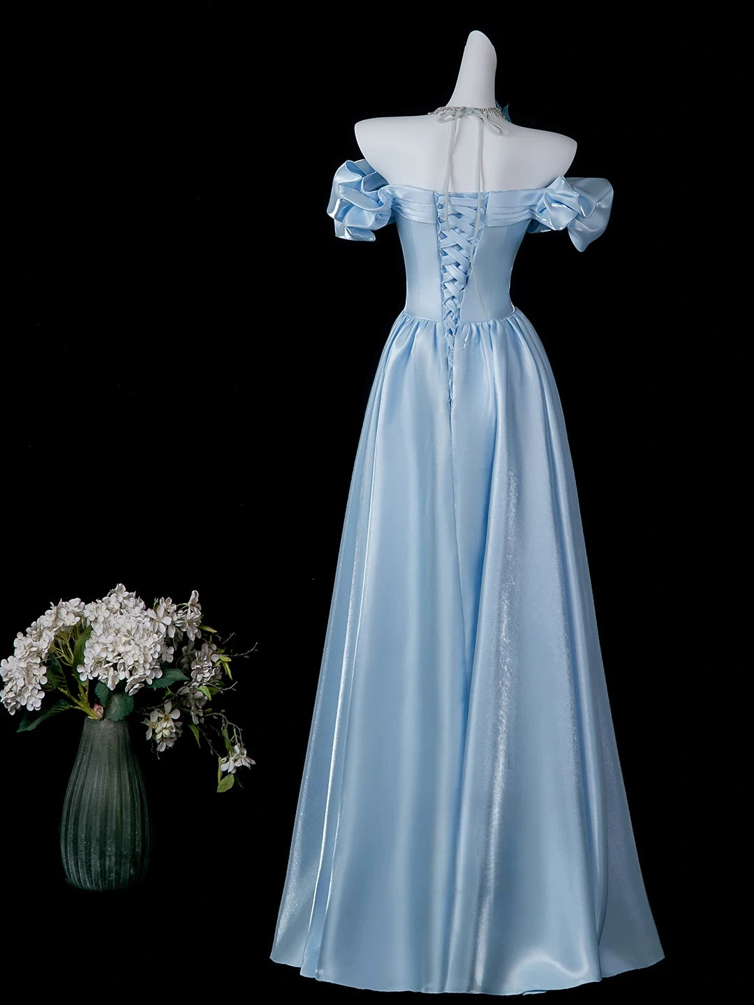 Off The Shoulder Sky Blue Princess Dress Formal Prom Gown P2718