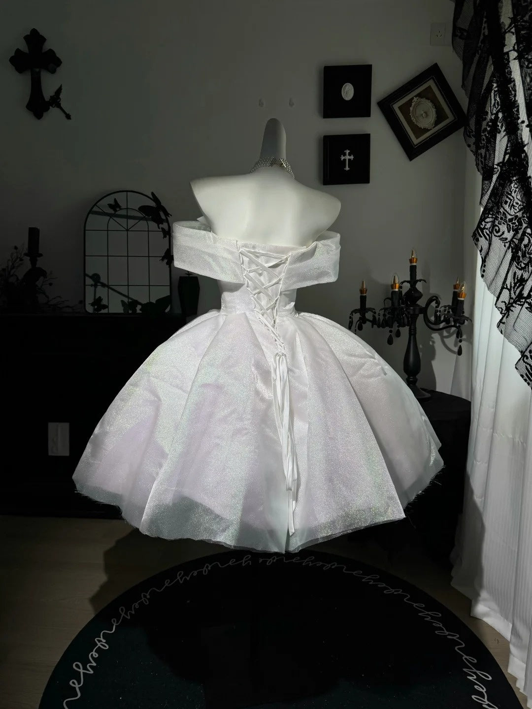 Off The Shoulder Sparkle White Birthday Dress Homecoming Dress P1858
