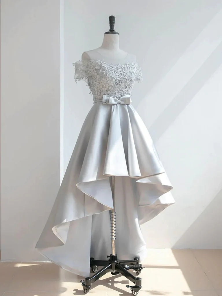 Off The Shoulder White Satin Appliqued Wedding Dress P2353