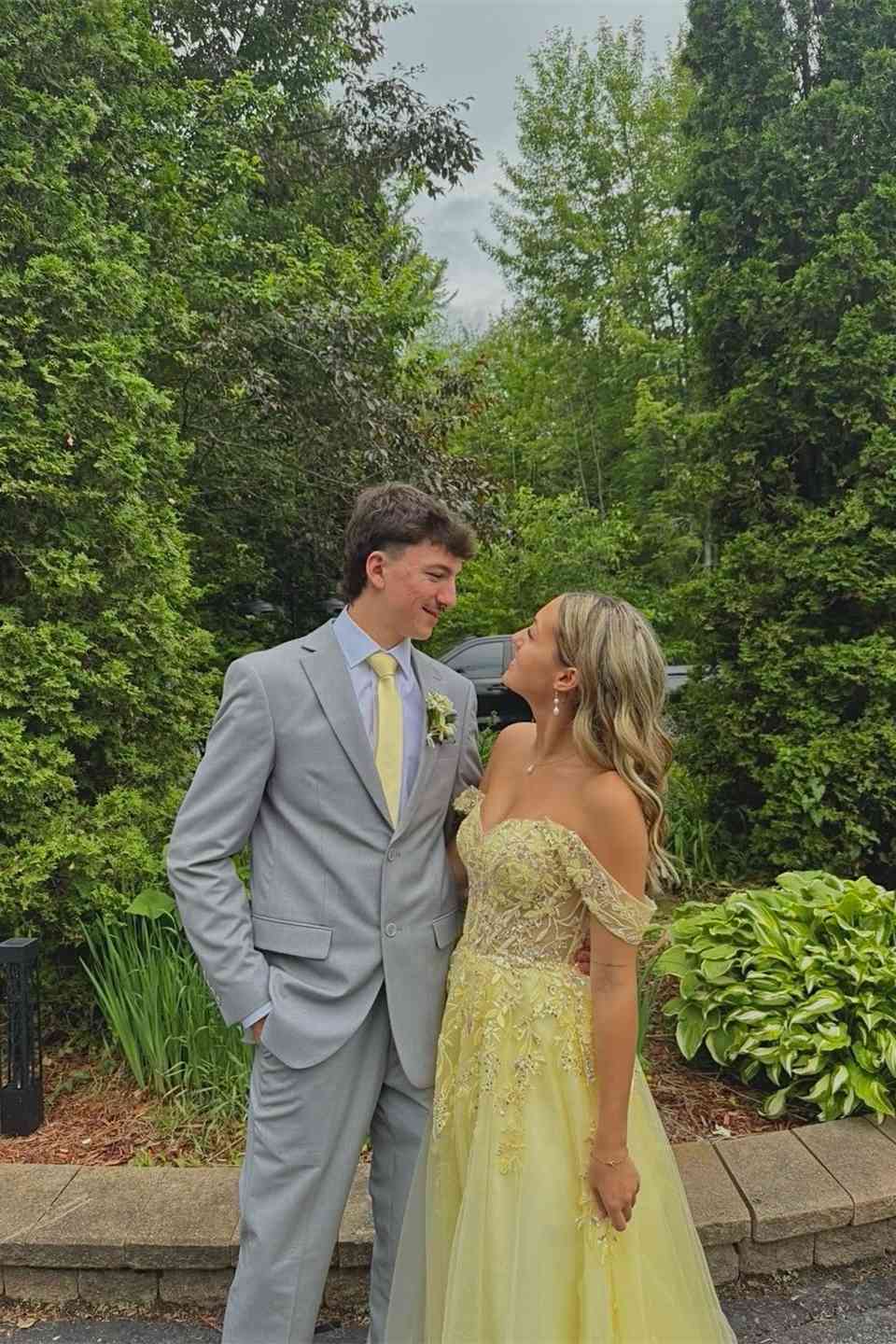 Off The Shoulder Yellow Appliques Long Prom Dress P2460