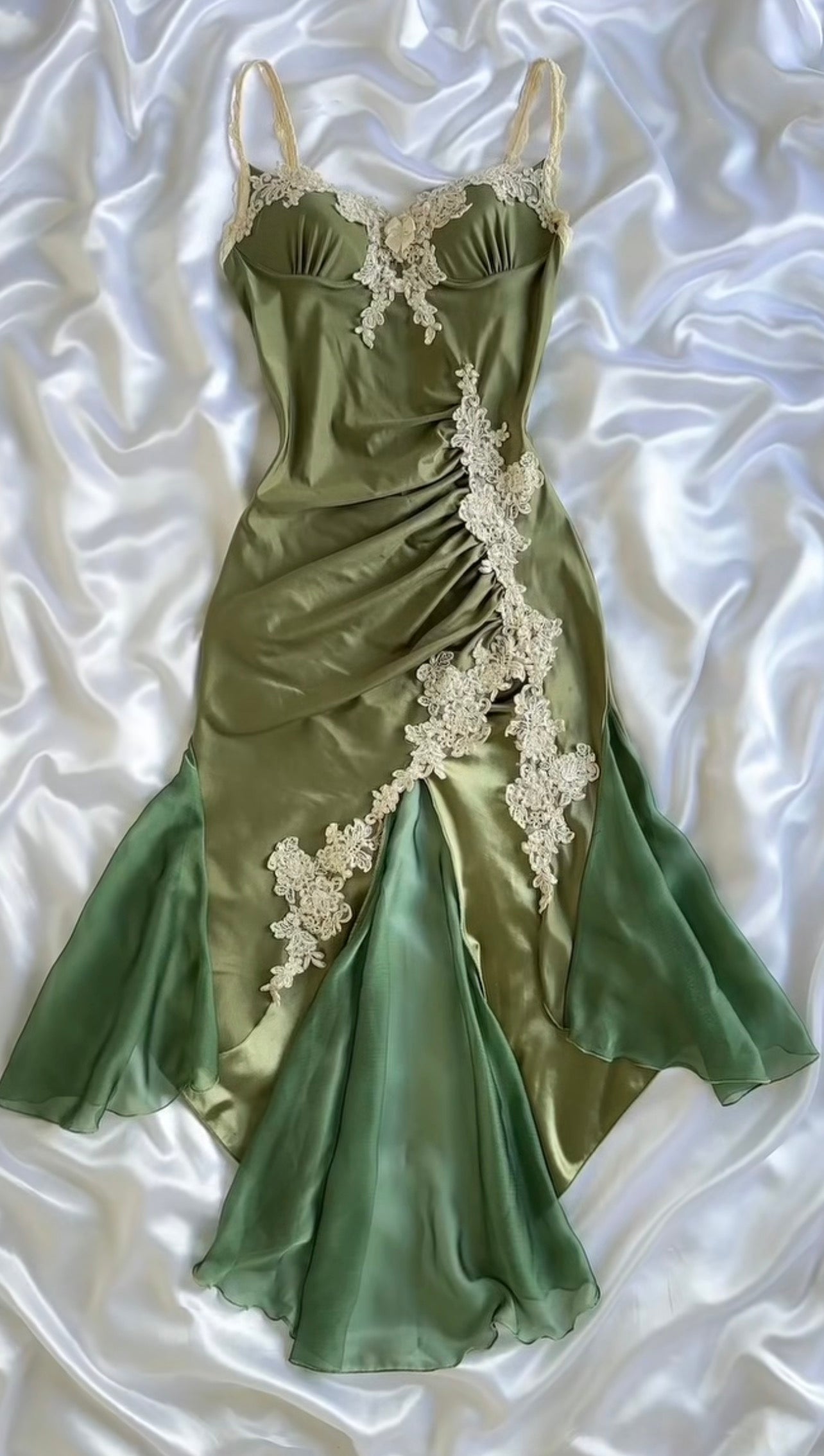Olive Green Mermaid Prom Dress With Appliques Vintage Evening Dress P902
