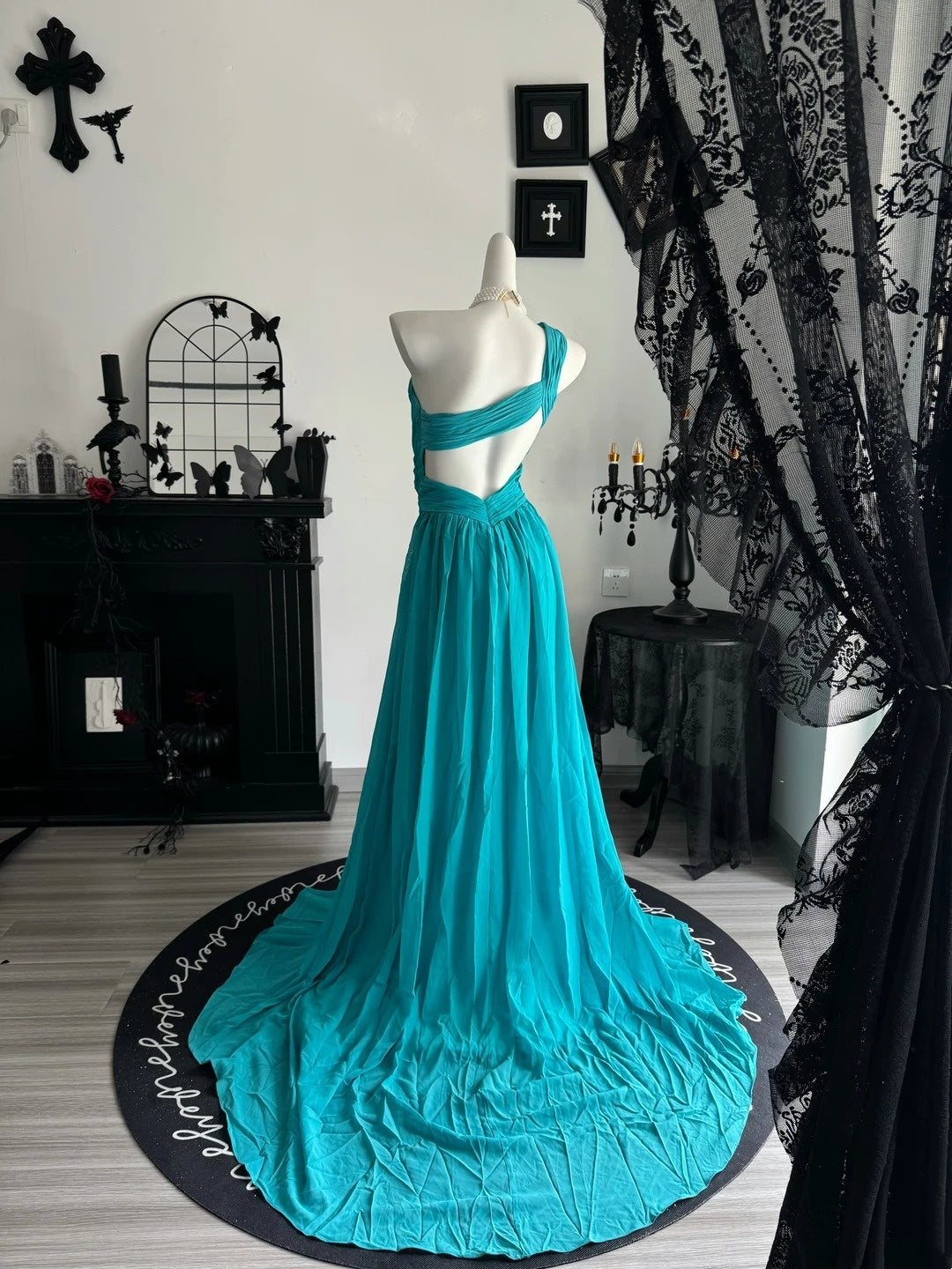 One Shoulder Chiffon Wedding Guest Dress A Line Evening Gowns P1996