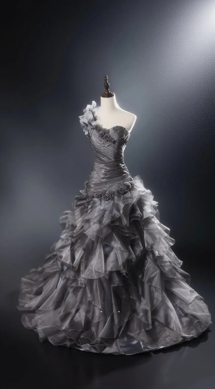 One Shoulder Gray Ruffled Quinceanera Dresses Sweet 16 Birthday Gown P1204