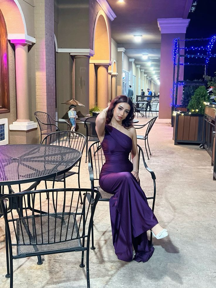 One Shoulder Purple Satin Bridesmaid Dress Evening Gown P1647