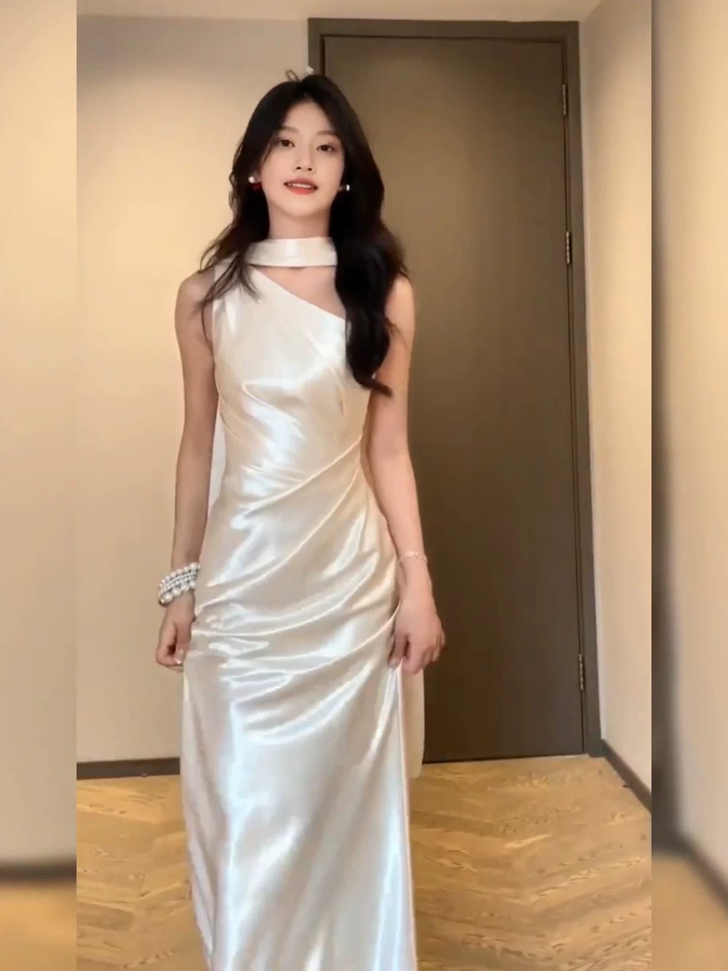 One Shoulder Satin Evening Dress Elegant Birthday Dress P1752