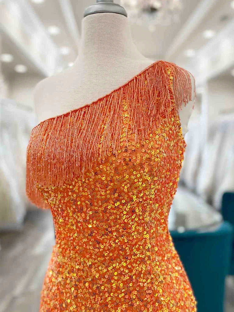 One Shoulder Short Tight Homecoming Dresses With Tassel P2323