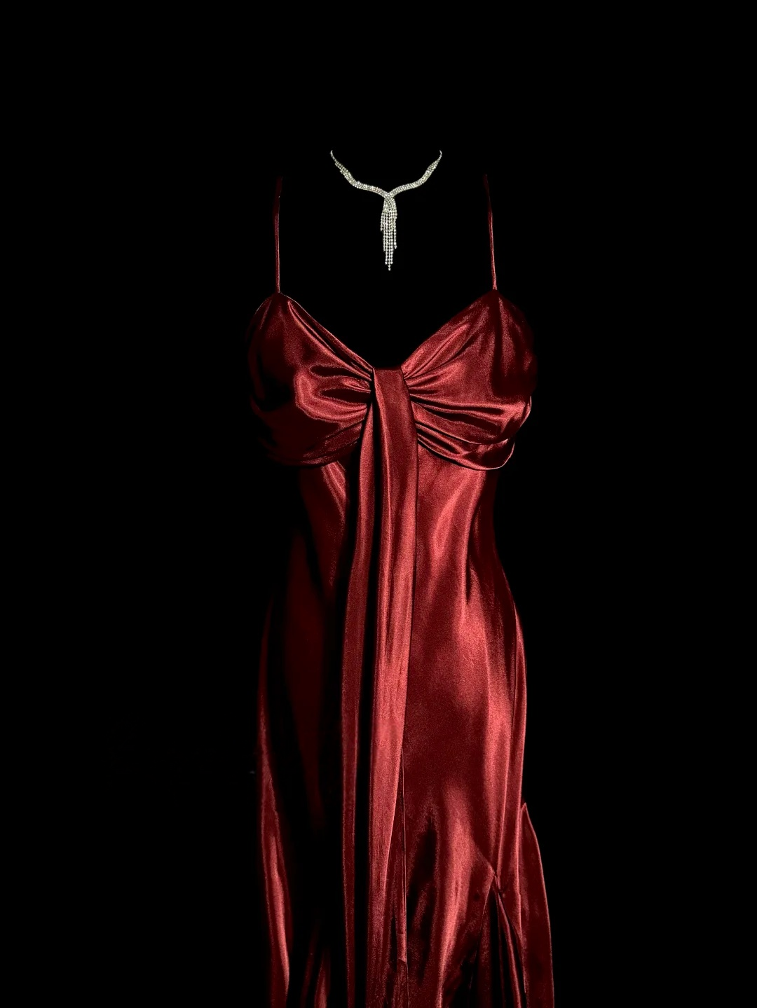 Burgundy Mermaid Satin Prom Dress Simple Evening Dress P143