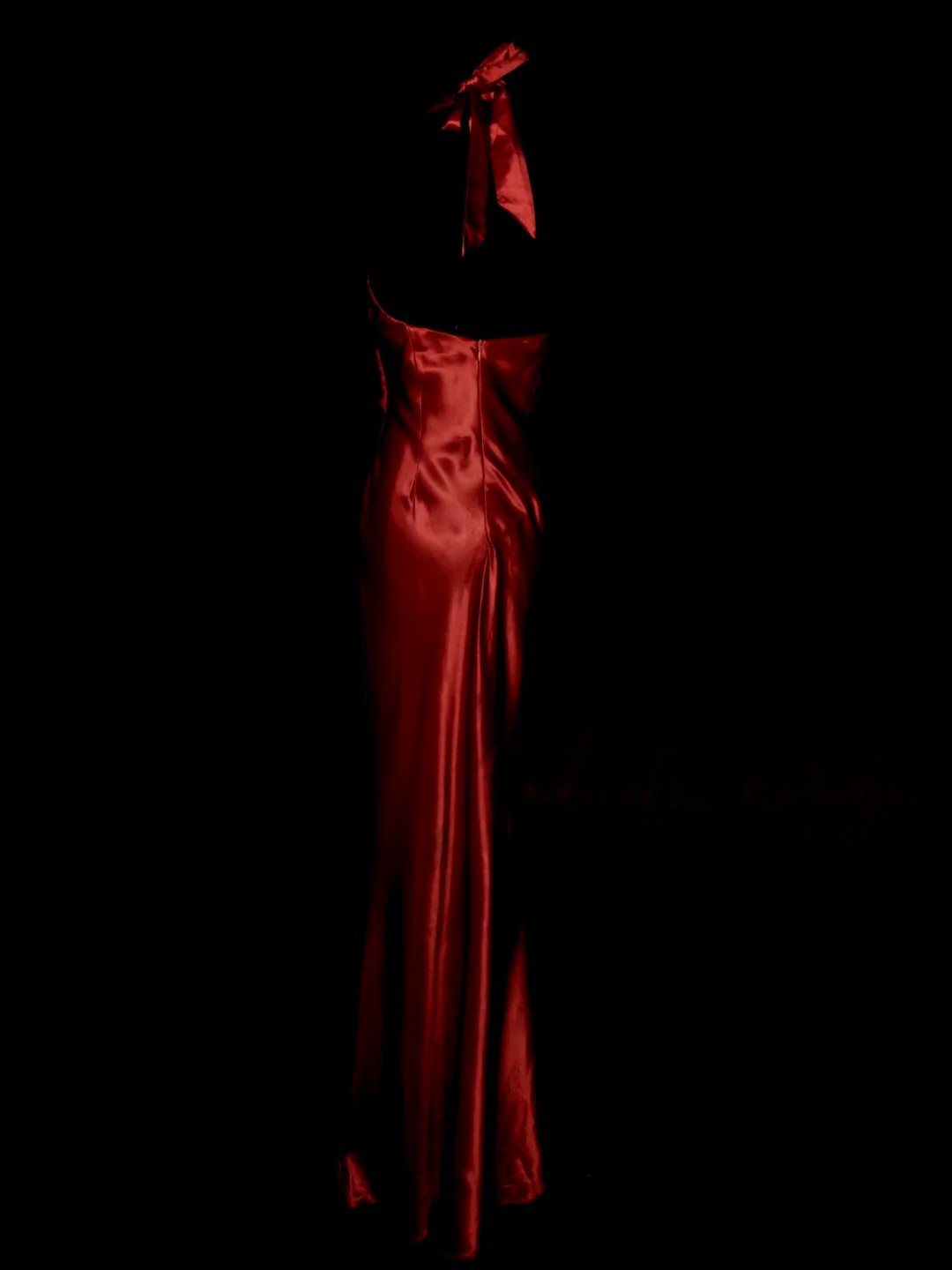 Halter Red Satin Prom Dress Beaded V Neck Formal Party Dress Evening Dress P149