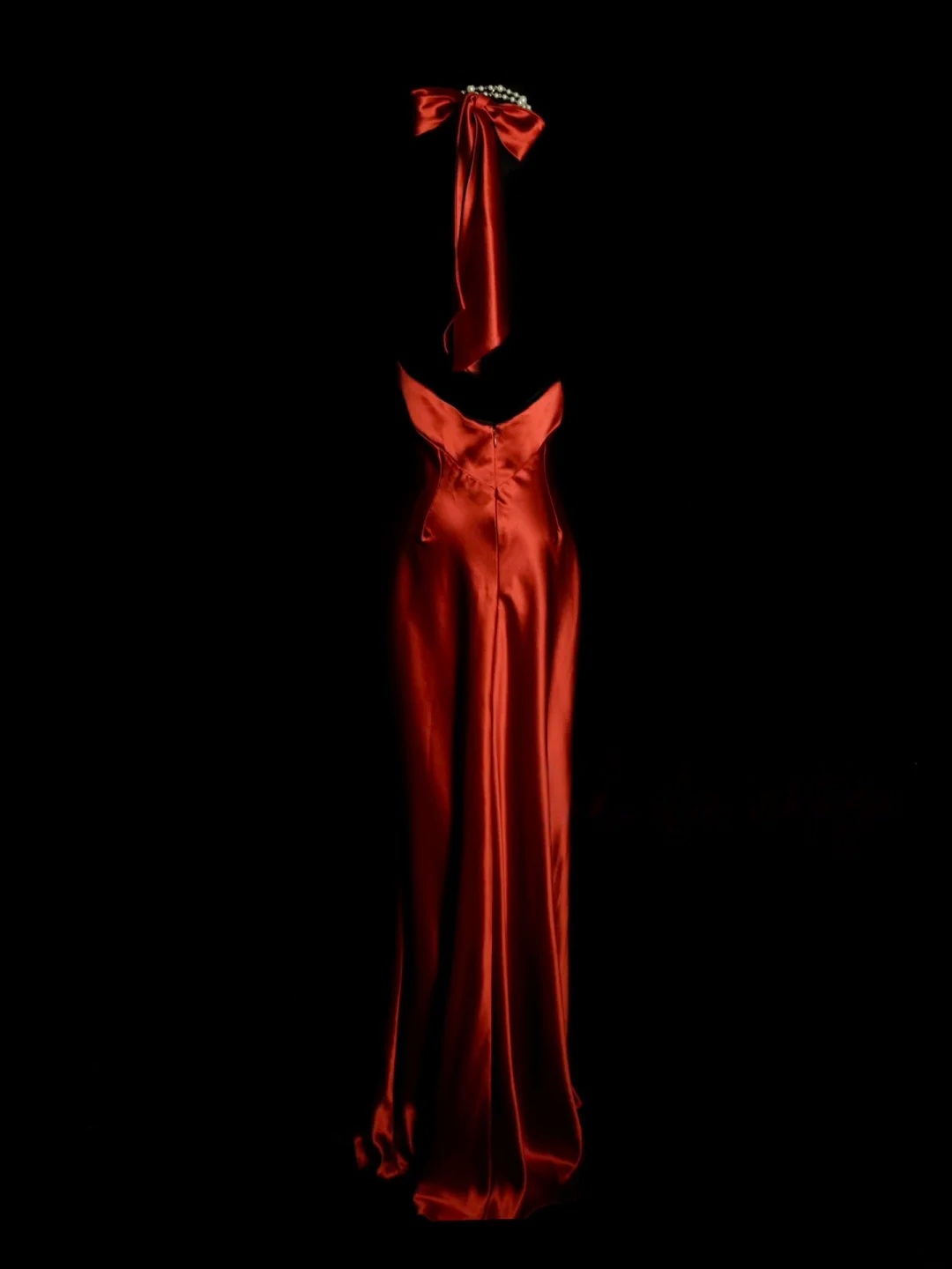Halter Red Satin Prom Dress Formal Party Dress Evening Dress P152