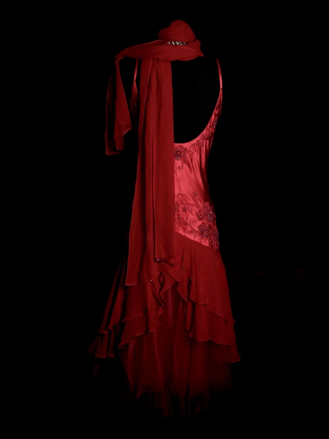 V Neck Red Applique Prom Dress Vintage Evening Dress Party Dress P159