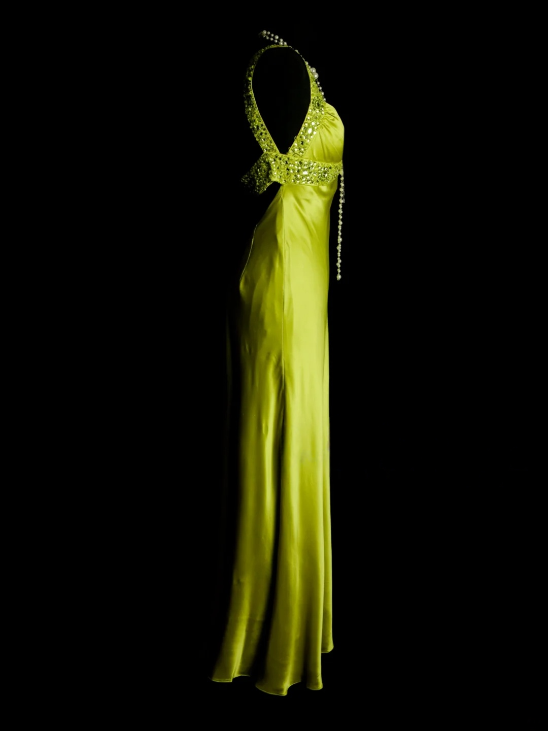 Green Beaded Straps Satin Prom Dress Vintage Evening Dress Party Dress P161