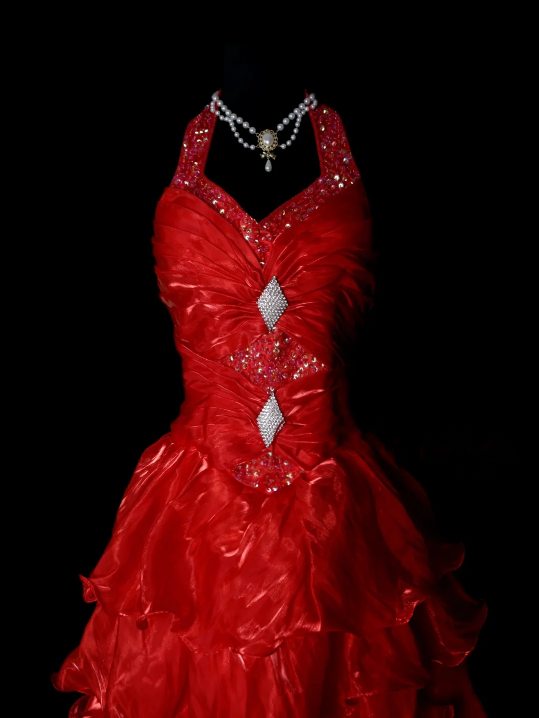 A Line Red Organza Layered Prom Dress Vintage Birthday Dress P163