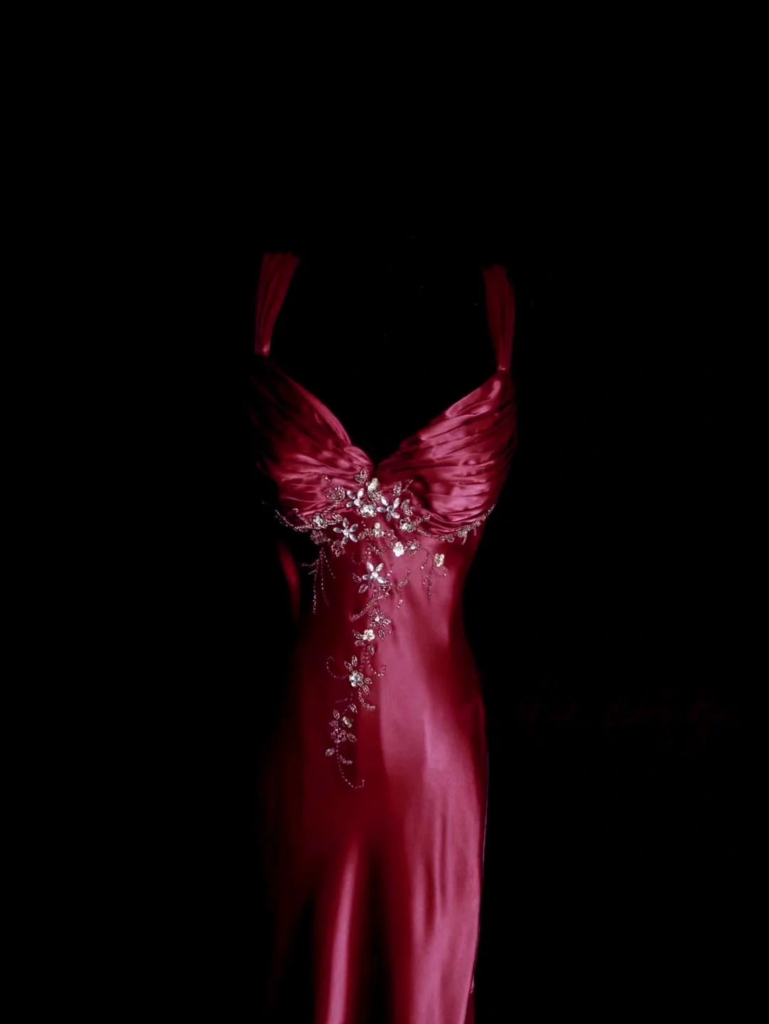 Backless Red Mermaid Prom Dress Beaded Vintage Evening Dress P164
