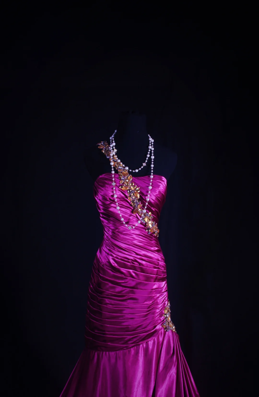Fuchsia Satin Prom Dresses Mermaid Beaded Strap Evening Party Dress P194