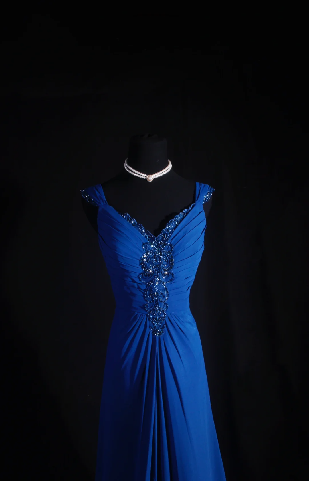 Beaded Blue Chiffon Prom Dress Evening Dress Formal Party Dress P197
