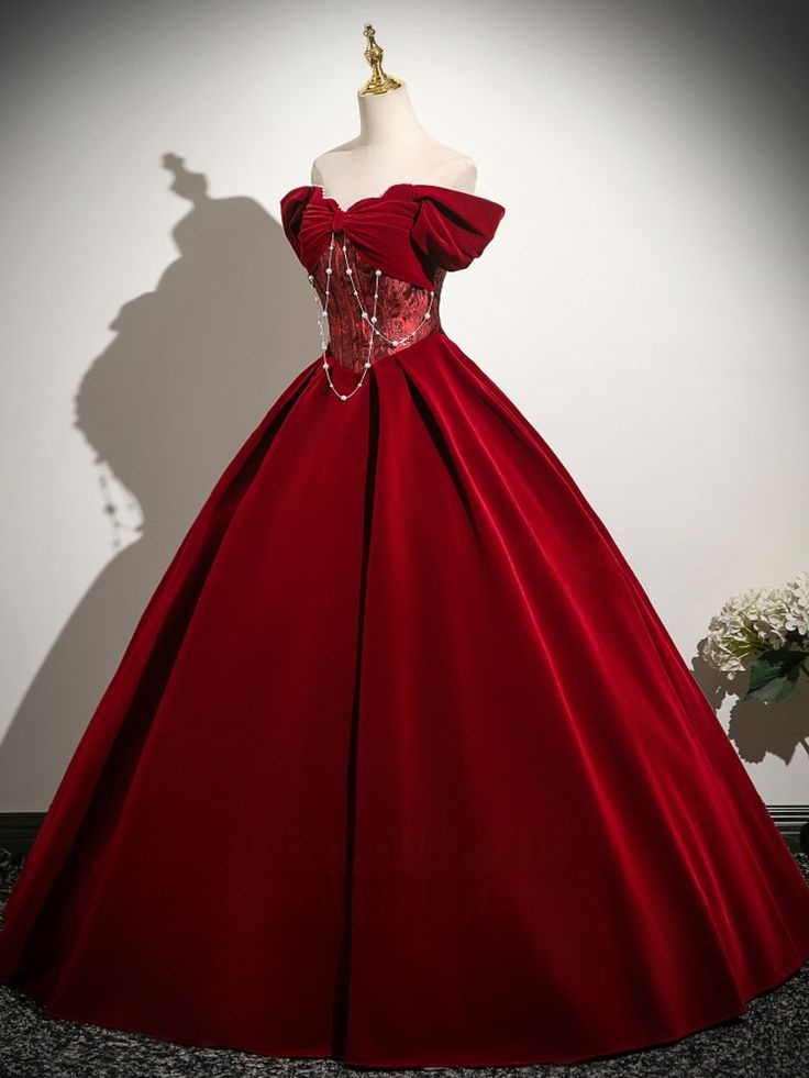 Off The Shoulder Burgundy Velvet Prom Dress Evening Dress P224