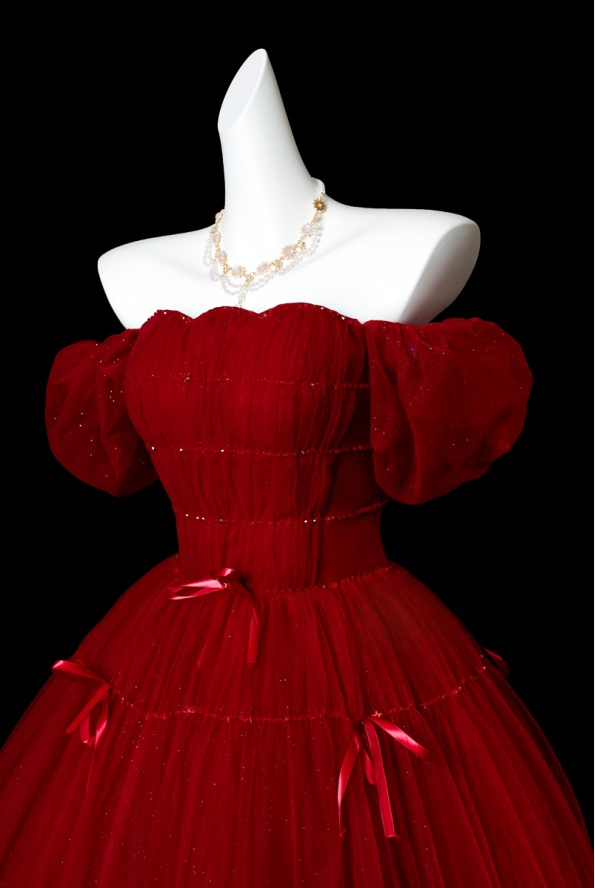 Off The Shoulder Burgundy Tulle Prom Dress A Line Formal Party Dress P226