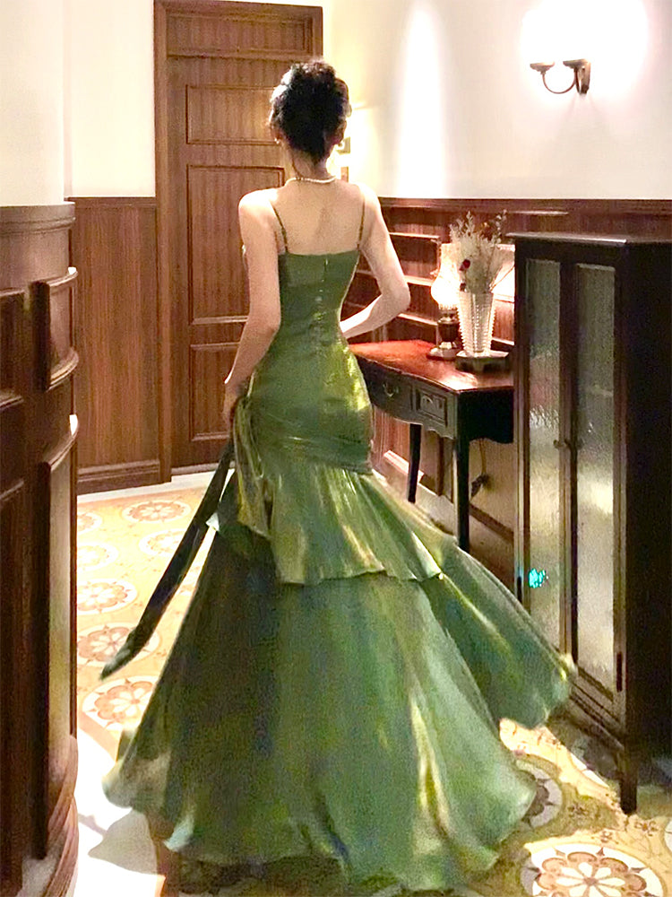 Spaghetti Strap Green Ruffle Prom Dress Formal Party Dress Evening Dress P25