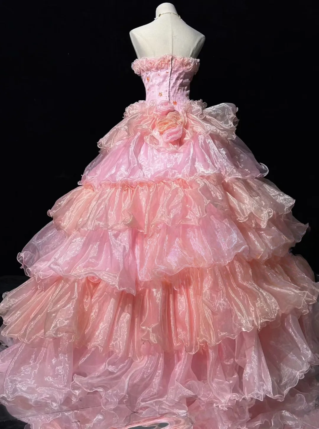 Strapless Pink Layered Sweet 16 Birthday Ball Gown Quinceanera Dresses P260