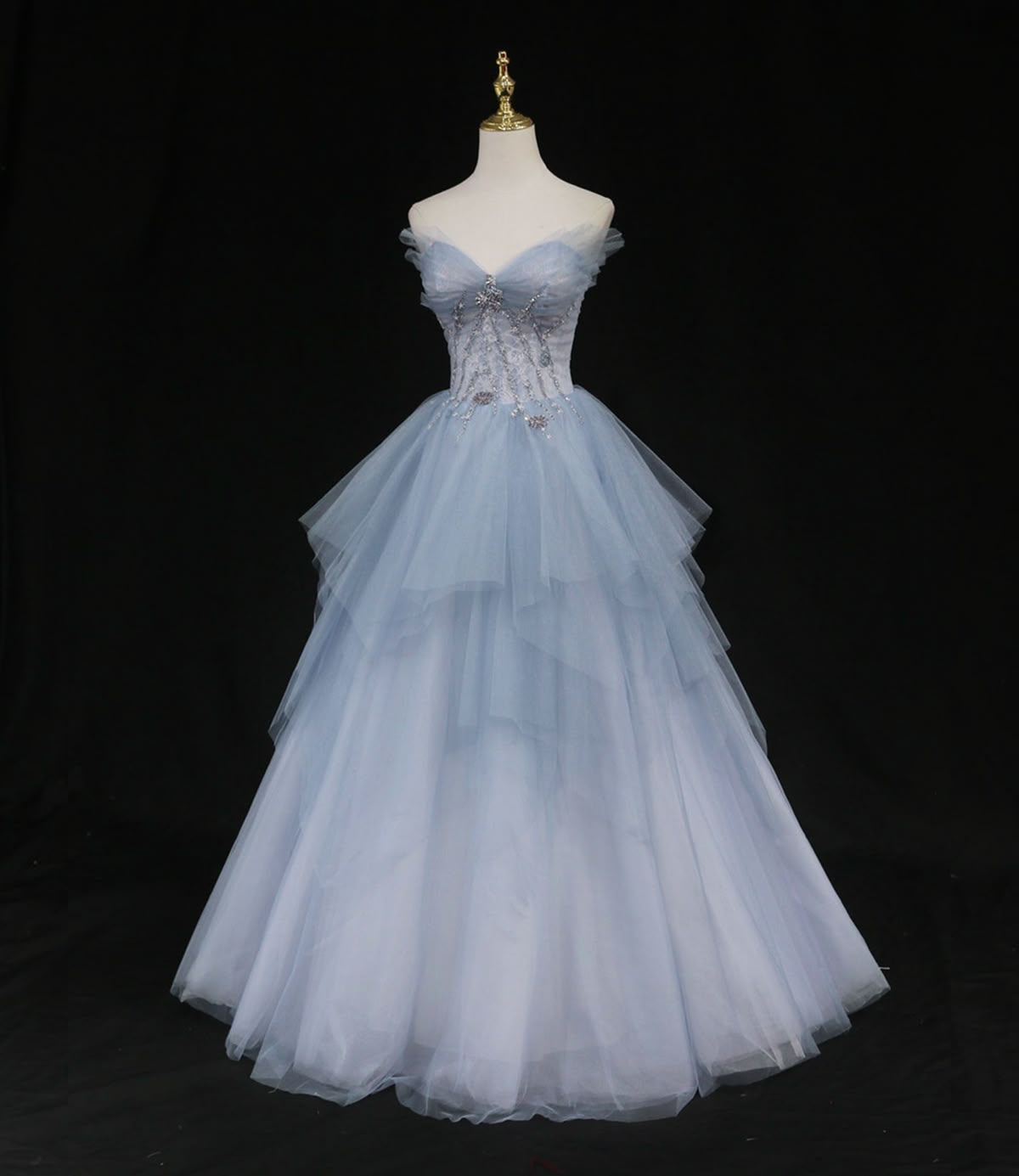 Blue Tulle Long Prom Dress A-Line Evening Gown P269