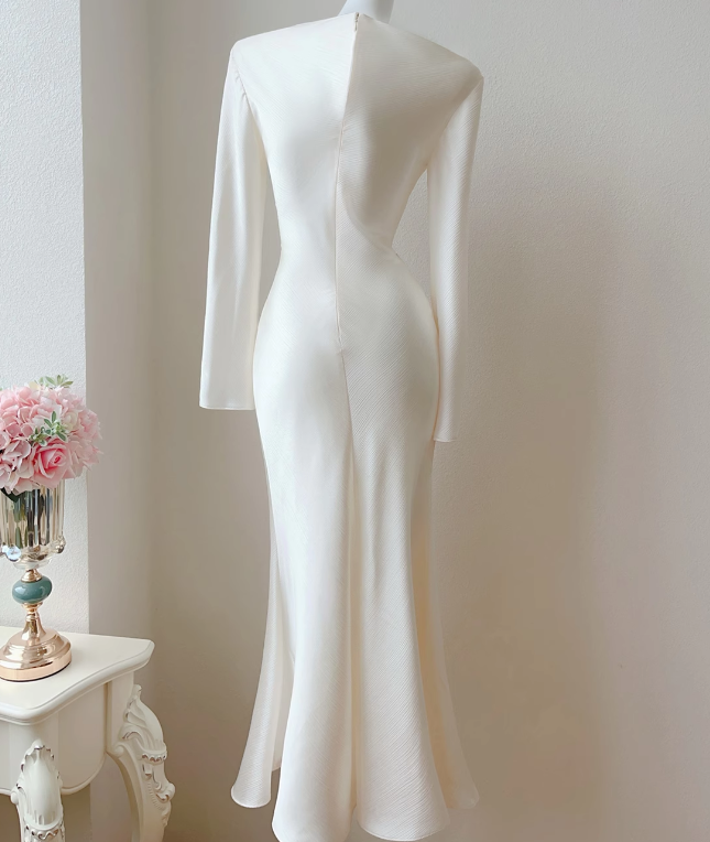 Long Sleeved Formal Party Dress Satin Evening Dress P27