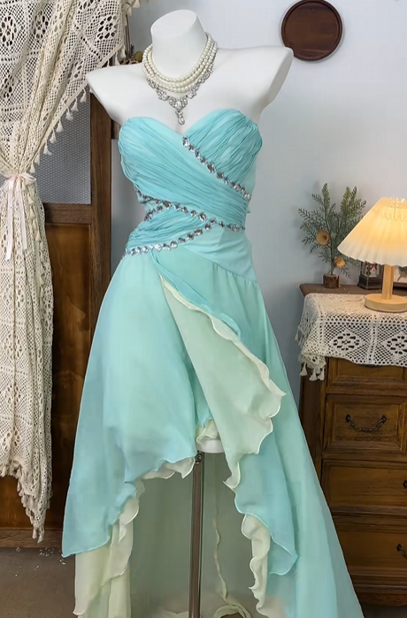 Sweetheart Blue Chiffon Prom Dress Ruffle Formal Party Dress P280