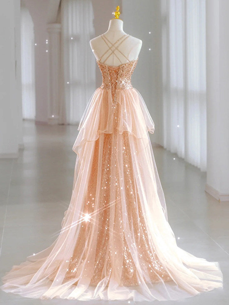 Champagne Sequin Mermaid Prom Dress Sparkle Evening Dress P287
