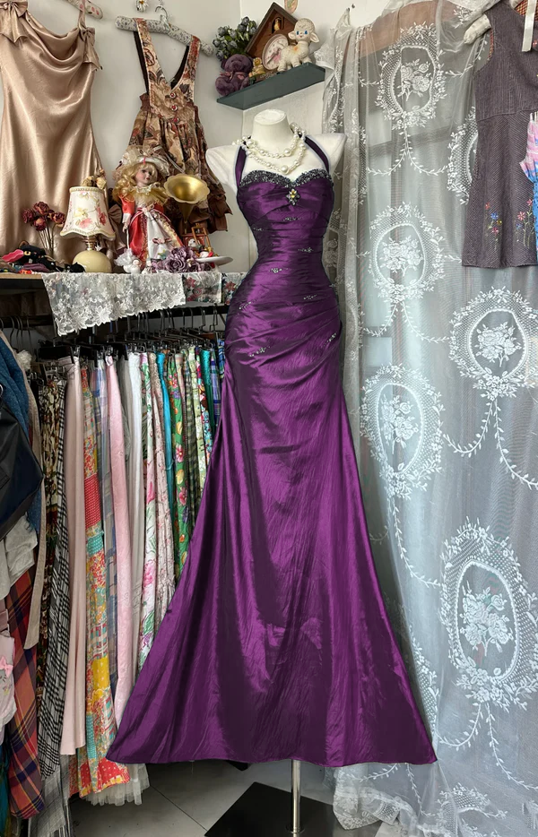 Halter Royal Blue Mermaid Prom Dress Beads Evening Dress P319