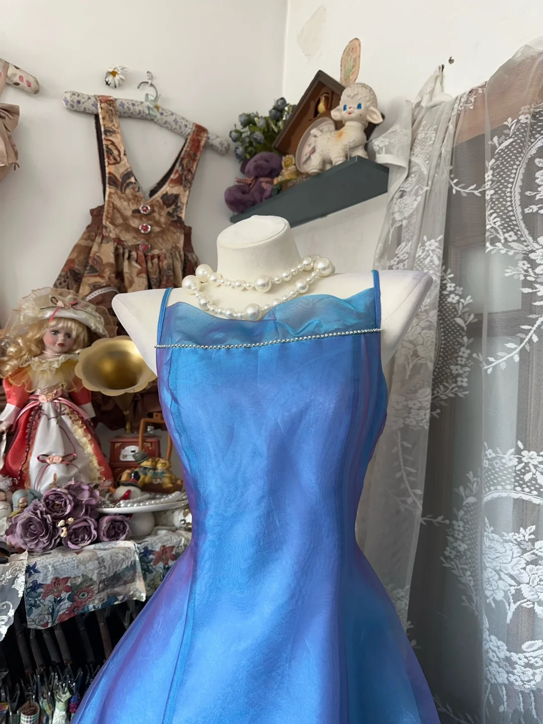 A Line Blue Long Prom Dress Vintage Evening Dress P342