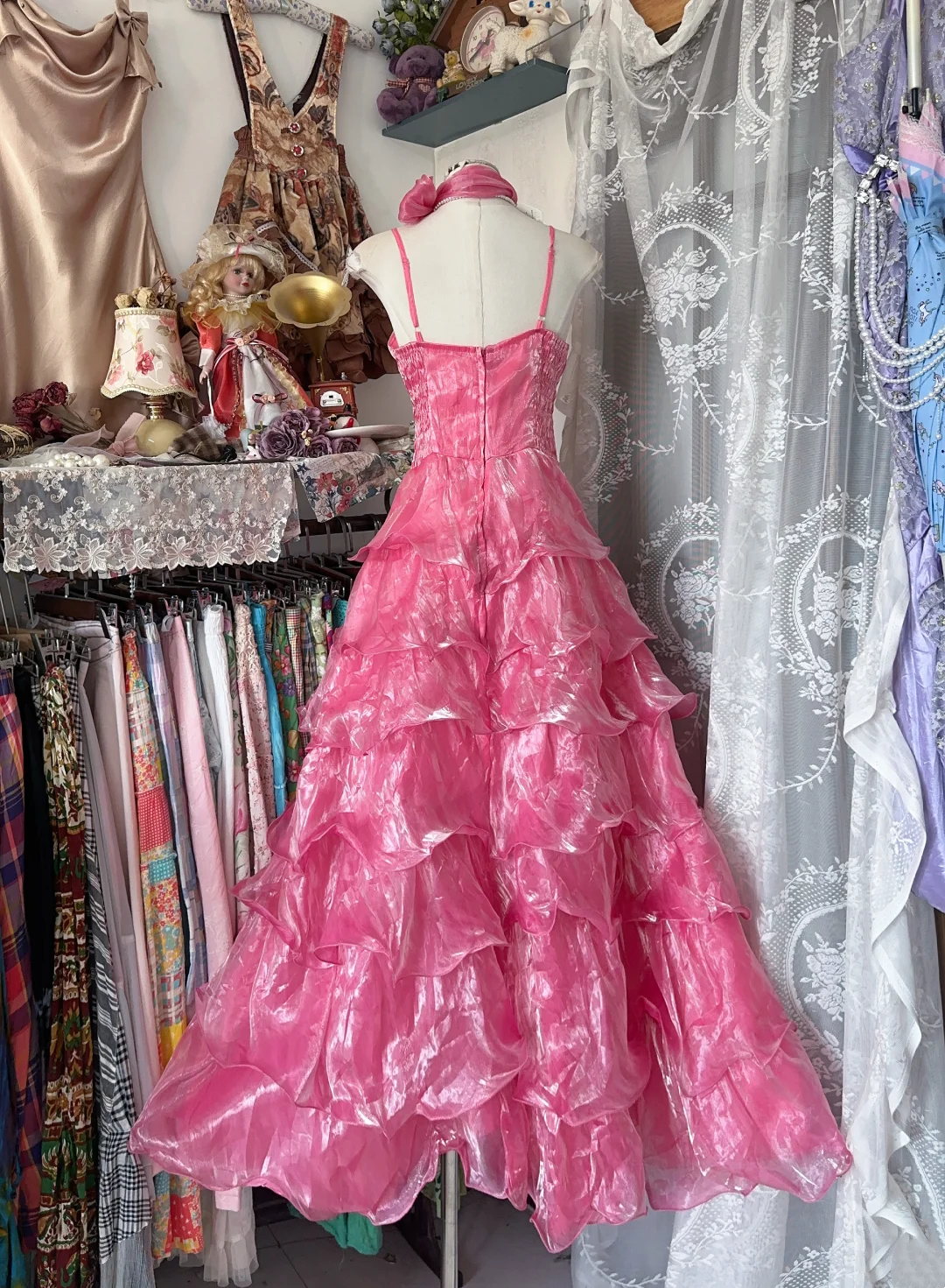 Pink Layered Ruffled Prom Dress A Line Formal Dress Birthday Dress P352