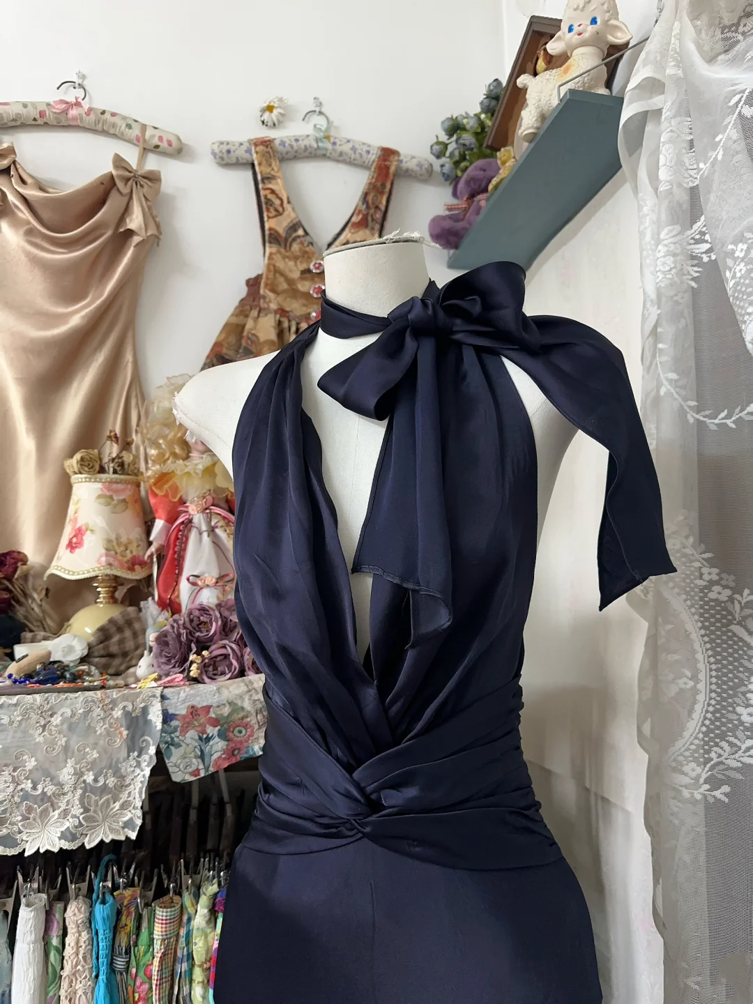 Halter V Neck Prom Dress Mermaid Satin Formal Dress Evening Dress P358