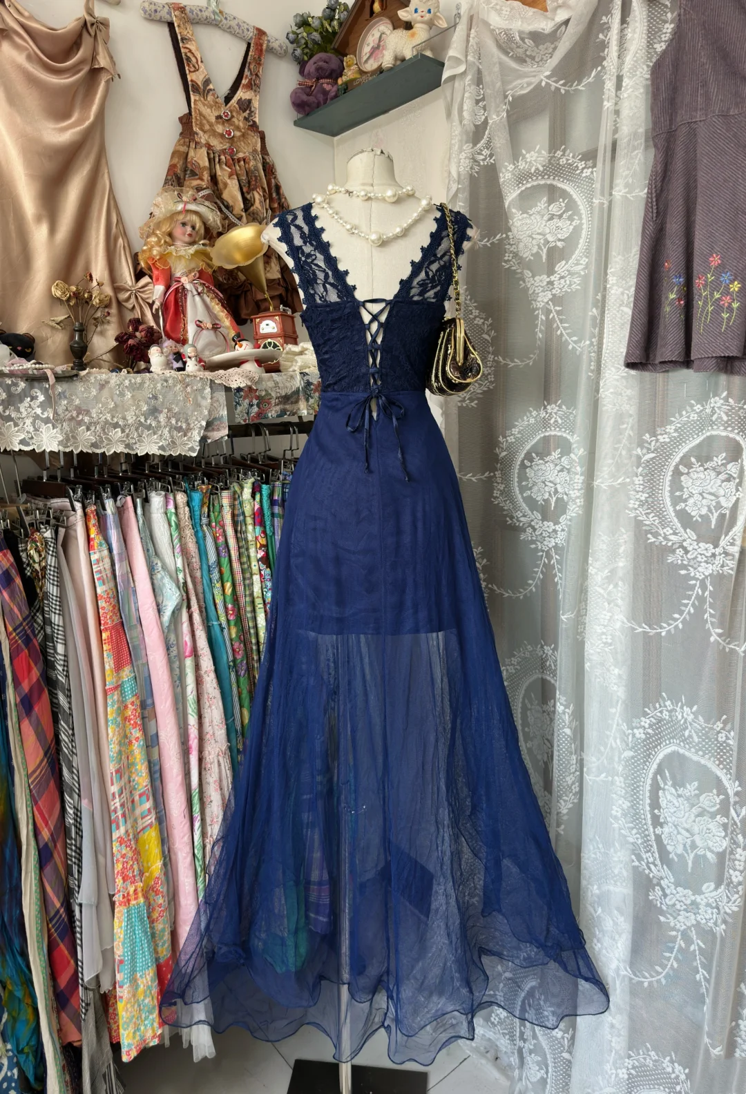 Sleeveless Navy Blue Sheath Party Dress Hight Low Wedding Dress P371