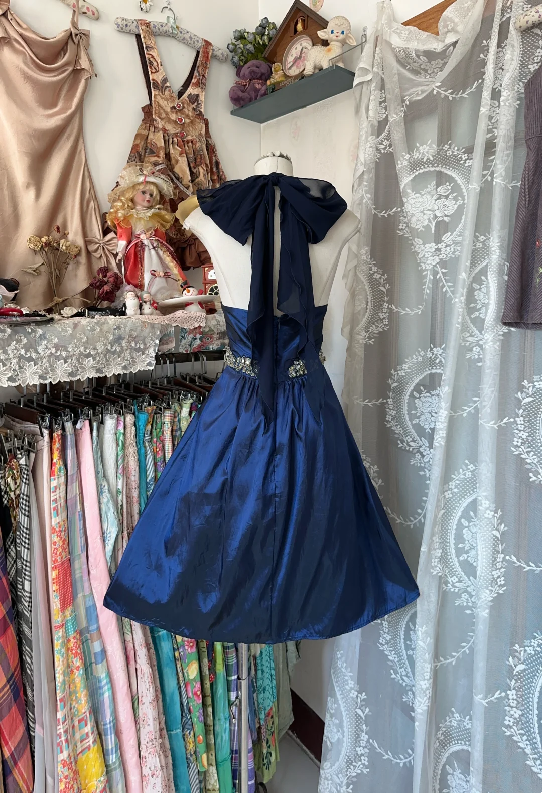 Halter Royal Blue Short Dress A Line Beaded Birthday Dress P372