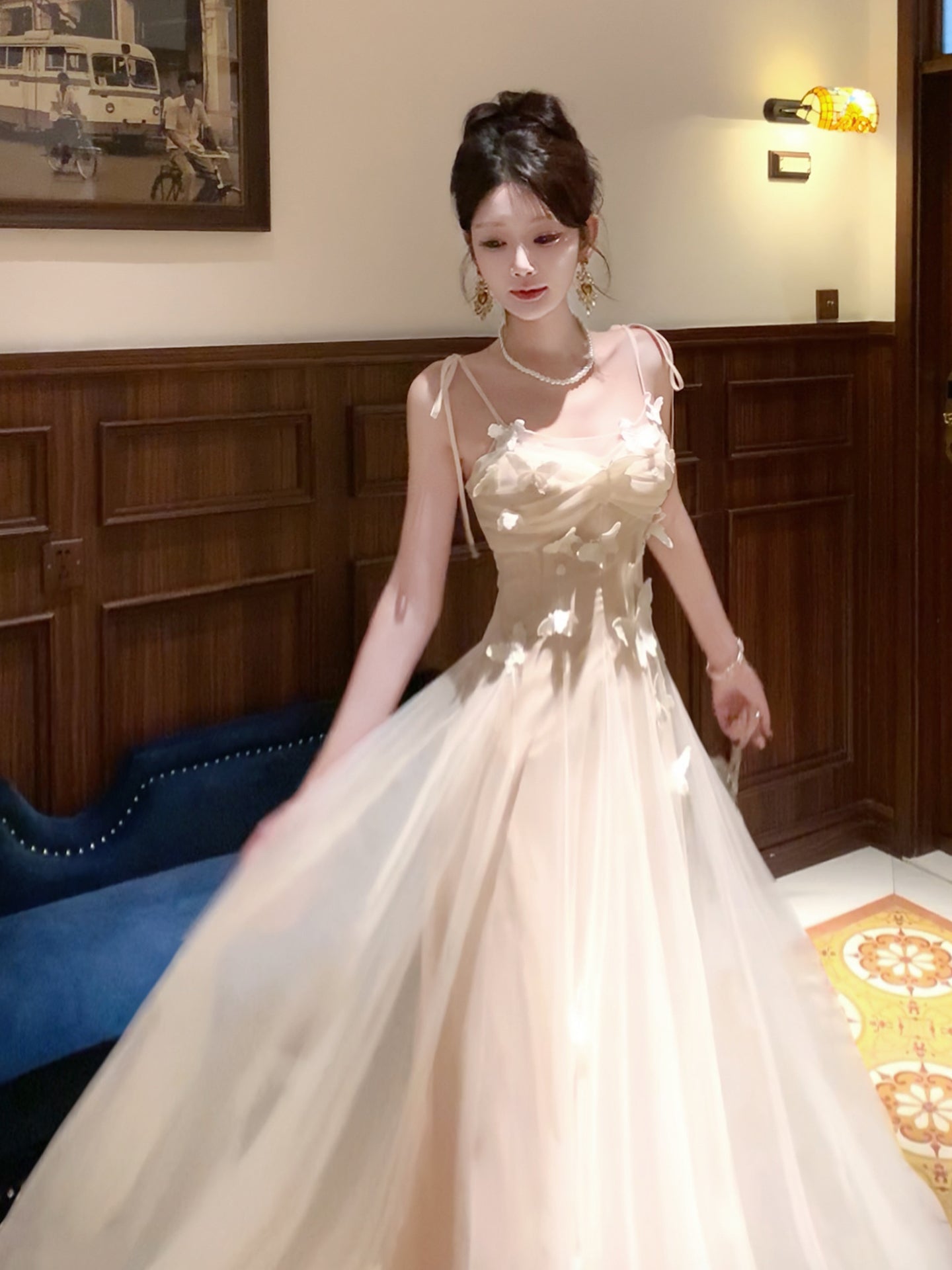 3D Butterfly Spaghetti Strap Tulle Prom Dress Sweet Birthday Dress P39