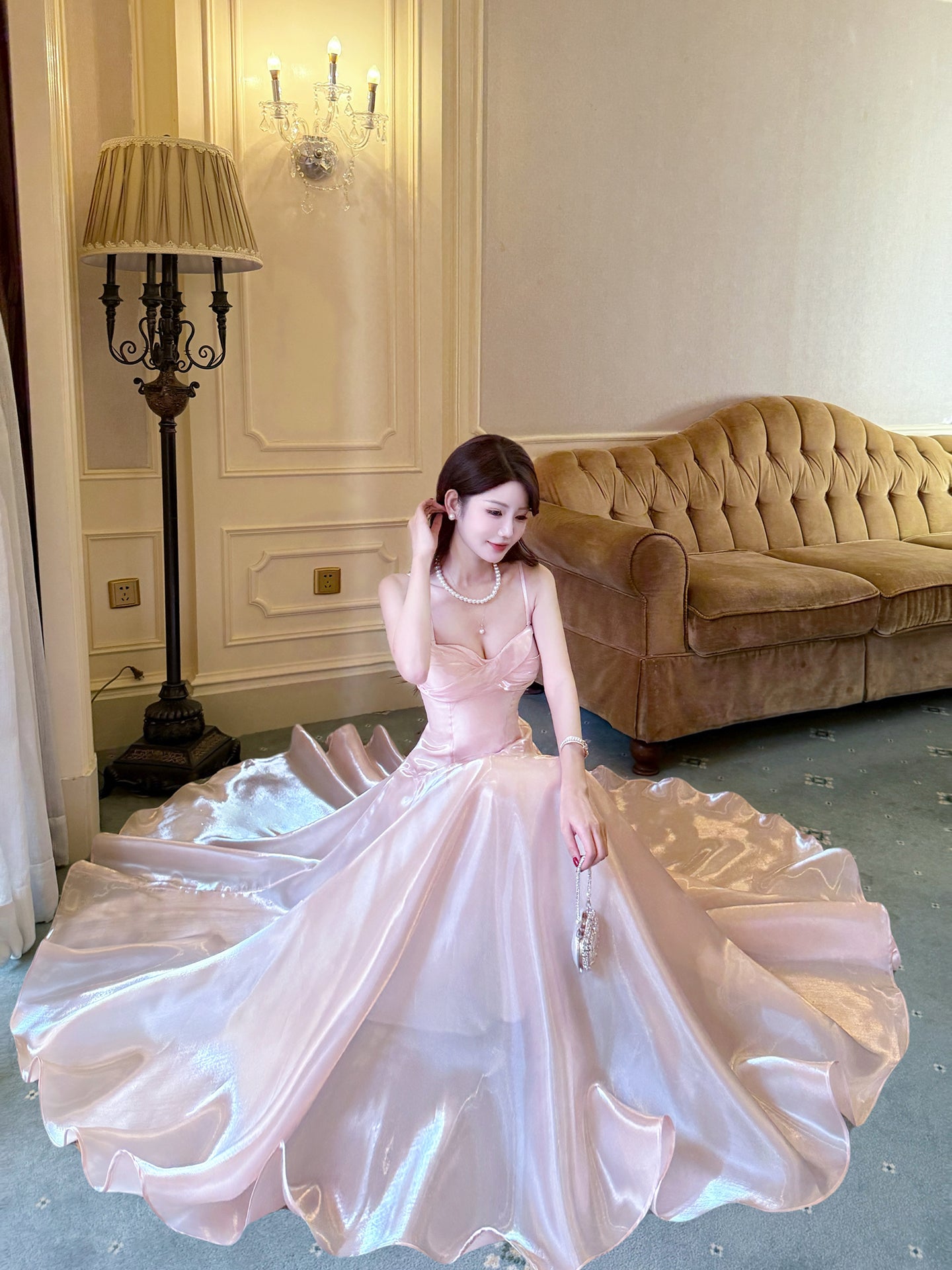 Spaghetti Strap A Line Pink Prom Dress Formal Party Evening Dress P40