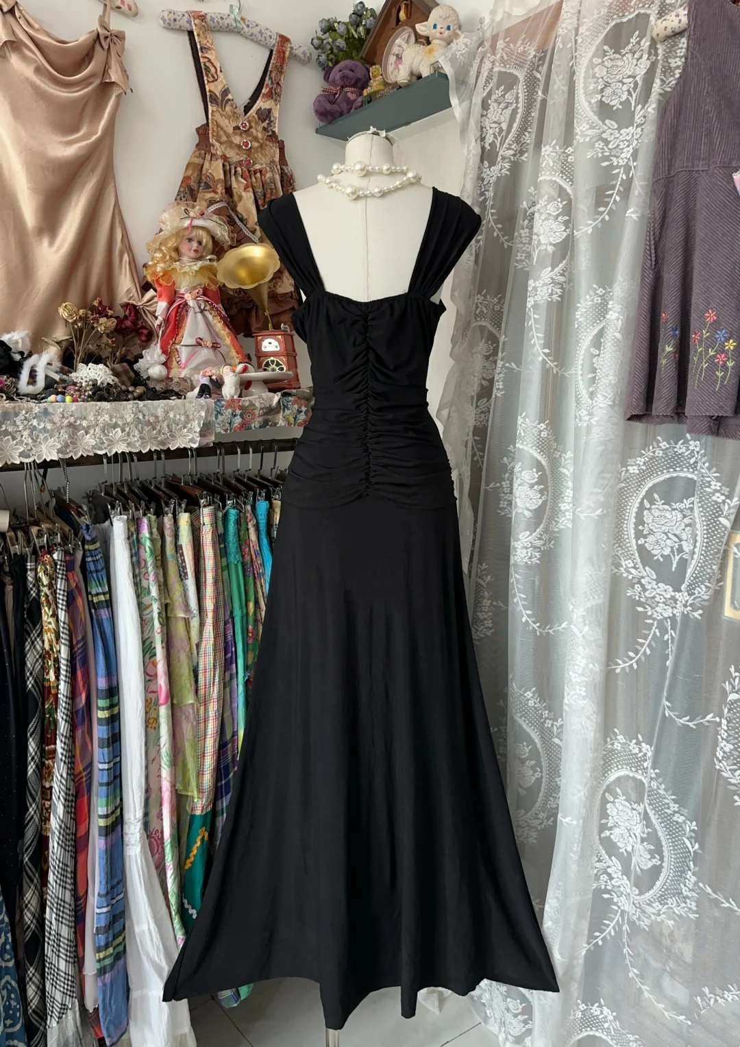 V Neck Black Chiffon Prom Dress Mermaid Formal Evening Dress P402