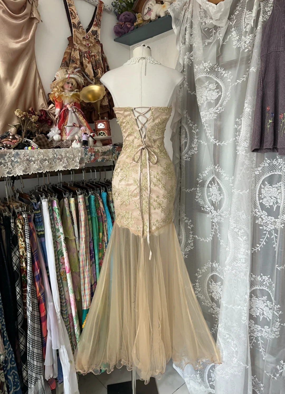 Sweetheart Champagne Mermaid Prom Dress With Appliques Formal Party Dress P403