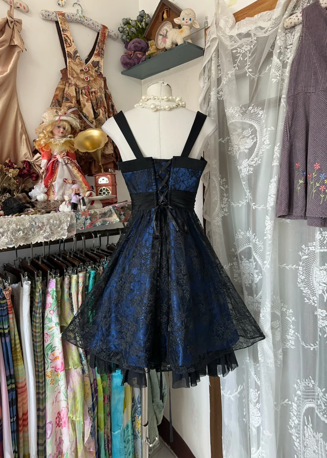 A Line Royal Blue Short Dress Black Lace Birthday Dress P406
