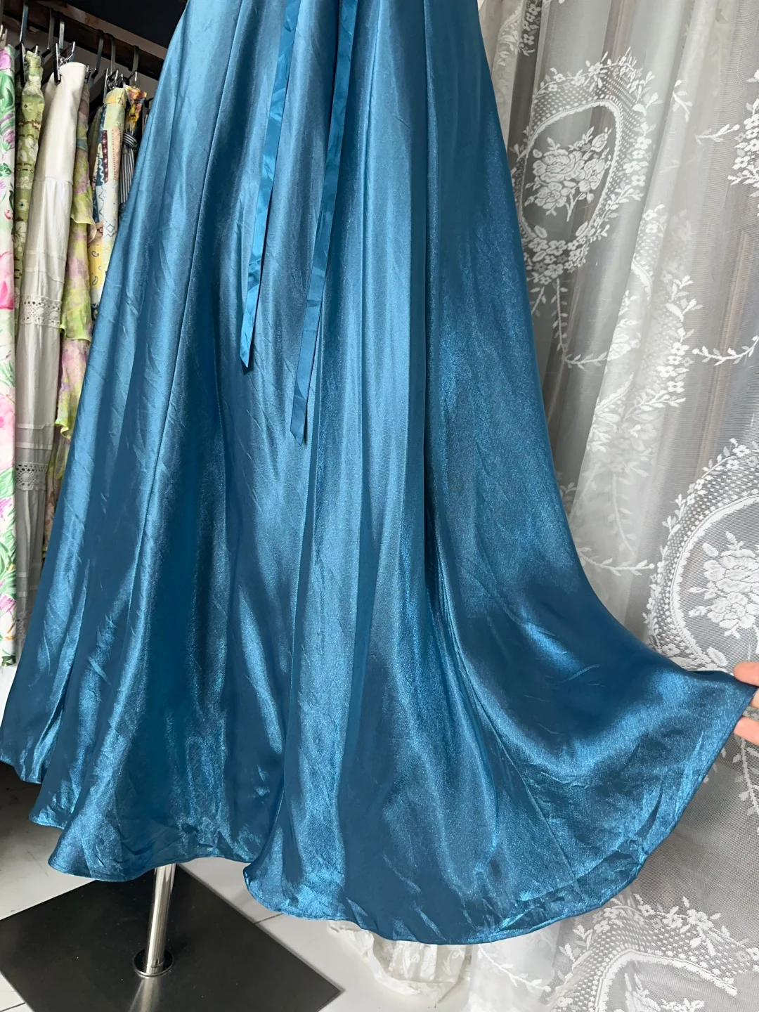 Sleeveless A Line Blue Prom Dress Formal Wedding Guest Dress P409