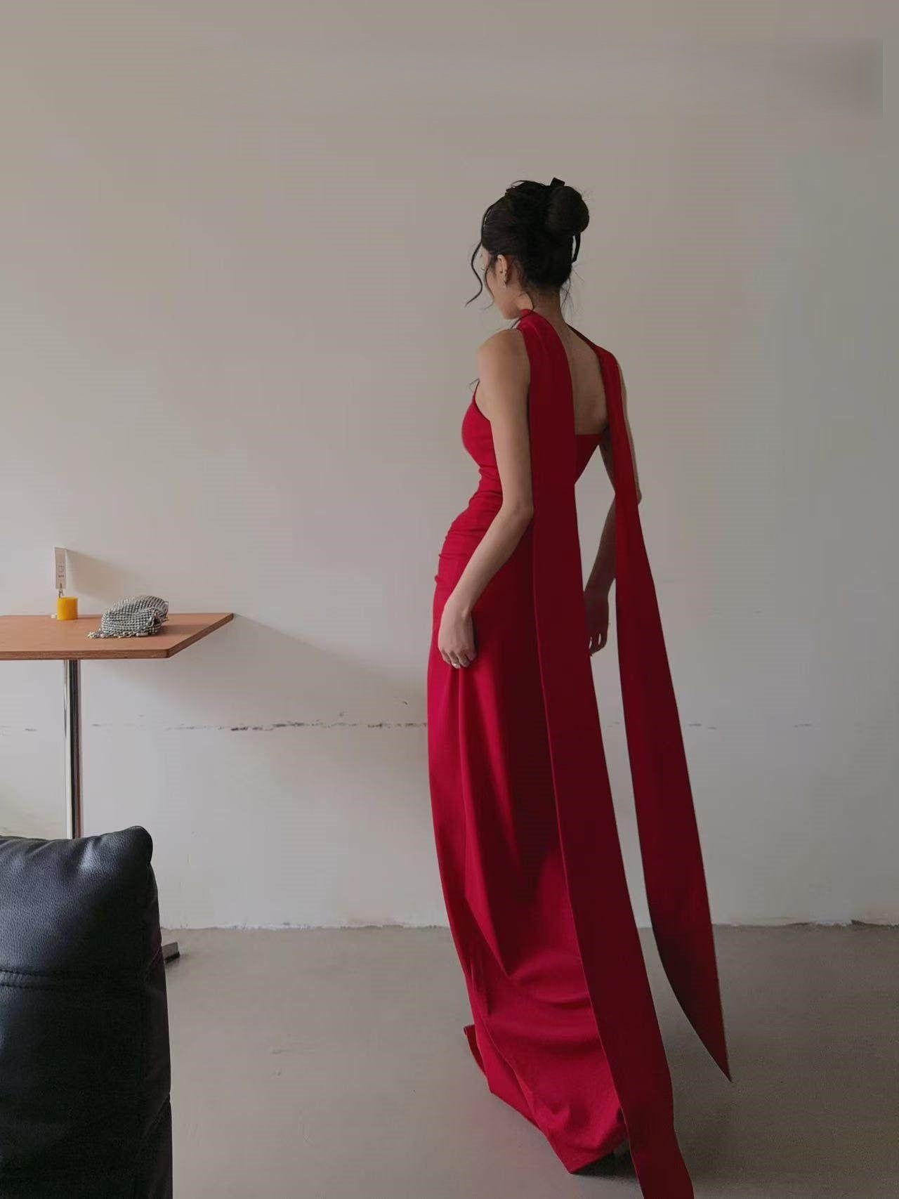 Red Sheath Sexy Prom Dress U Neck Evening Dress P419