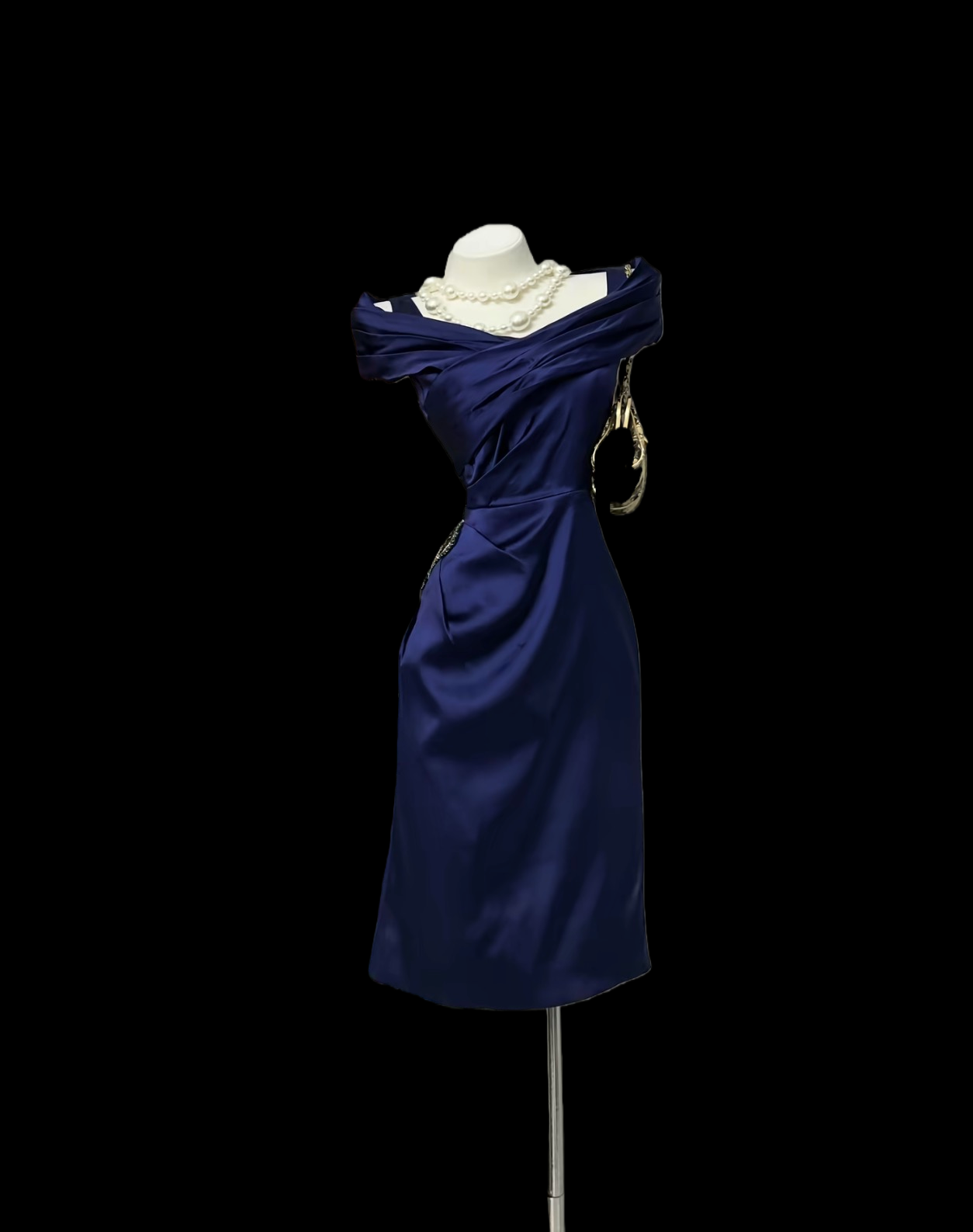 Off The Shoulder Royal Blue Short Dress Sheath Satin Party Dress P459