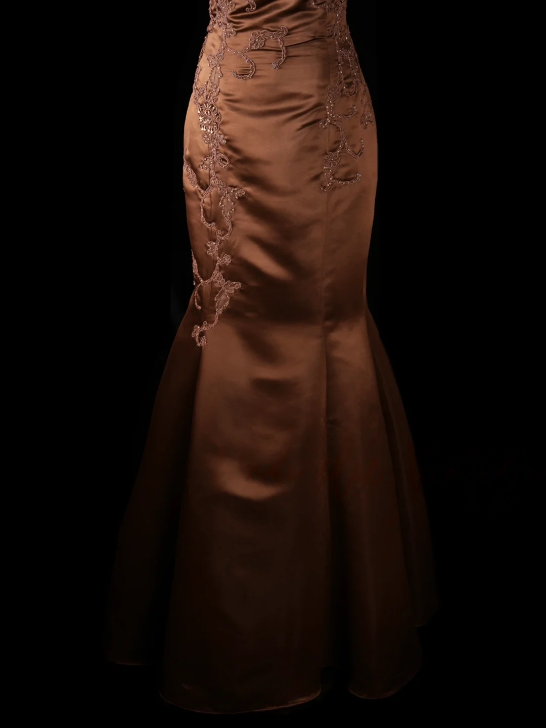 Spaghetti Straps Brown Prom Dress With Appliques Retro Mermaid Evening Dress P494