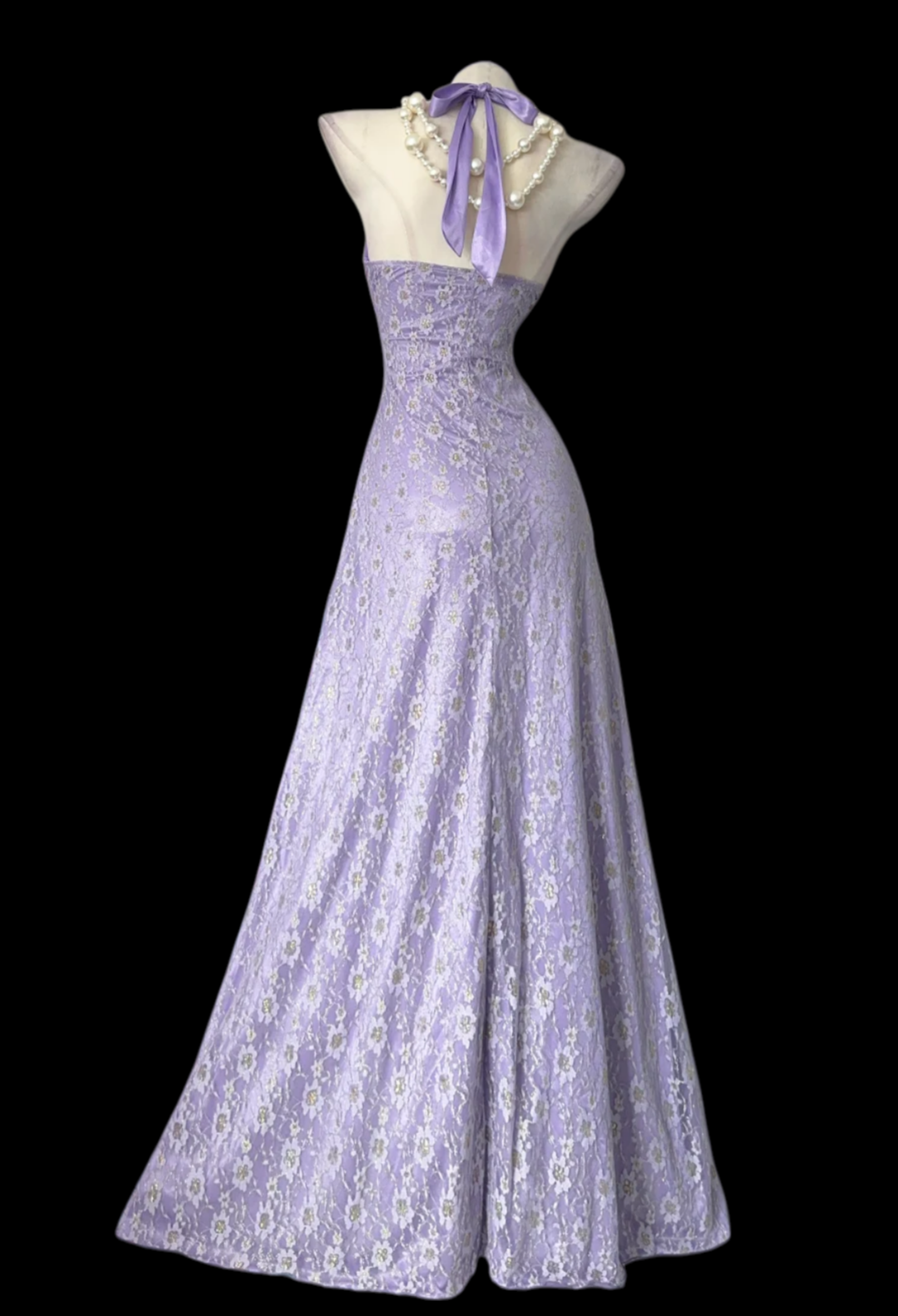 Halter Lilac Prom Dress Lace Satin Evening Dress Formal Dress P514