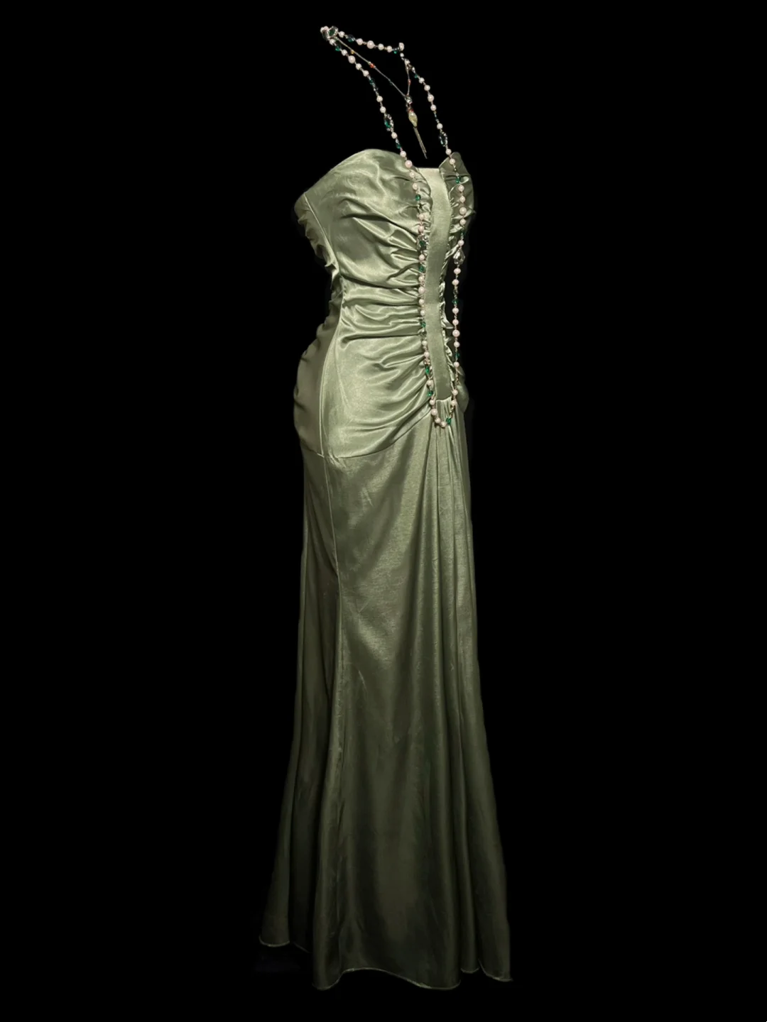 Strapless Green Stain Prom Dress Mermaid Formal Evening Dress P52