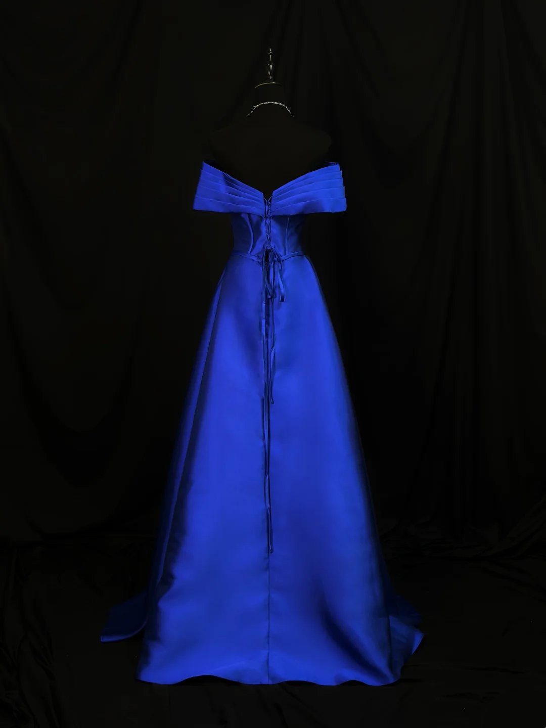 Off The Shoulder Royal Blue Prom Dress Satin A Line Formal Dress P559