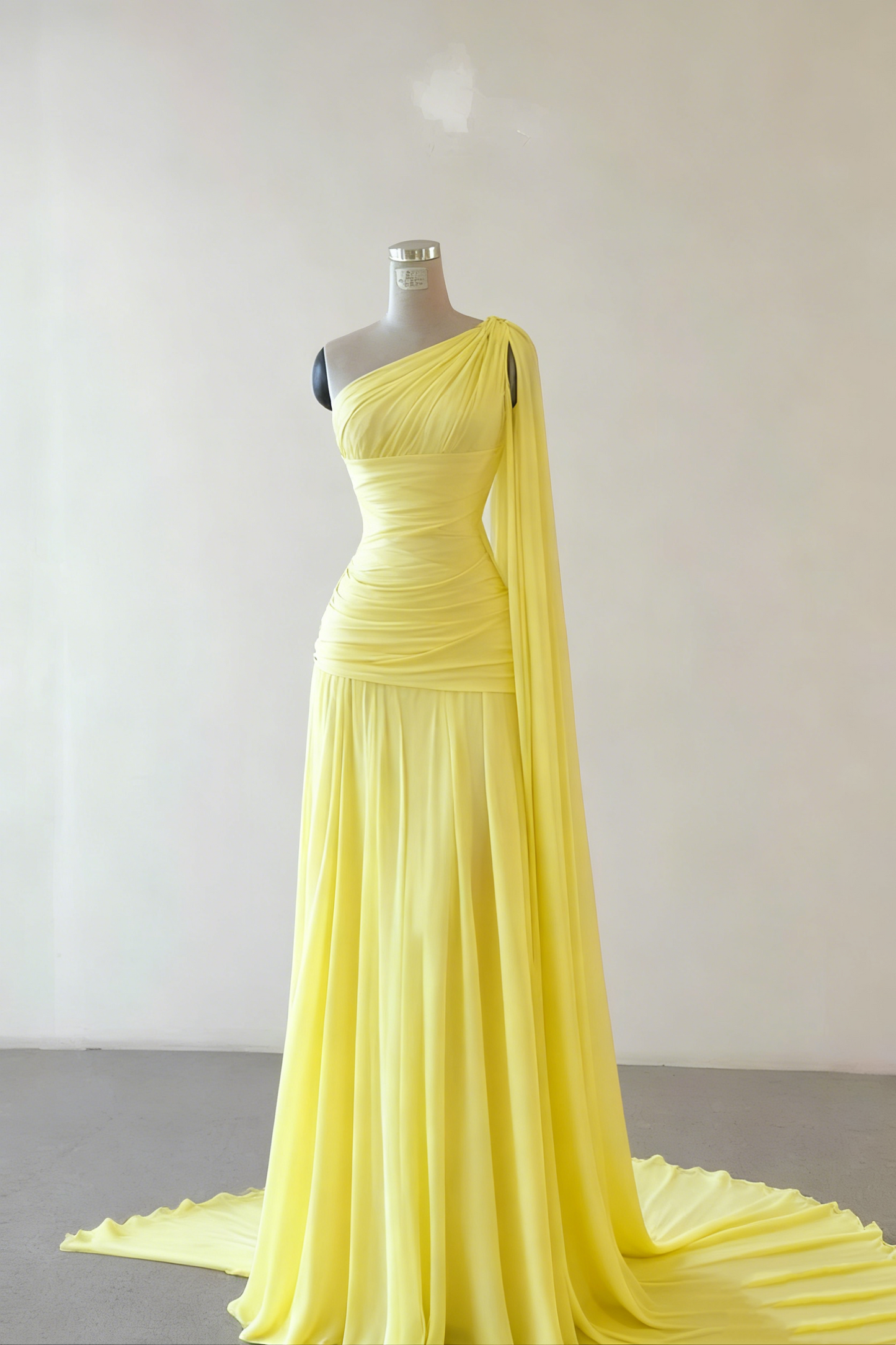 One Shoulder Yellow Chiffon Evening Dress Formal Party Dress P560