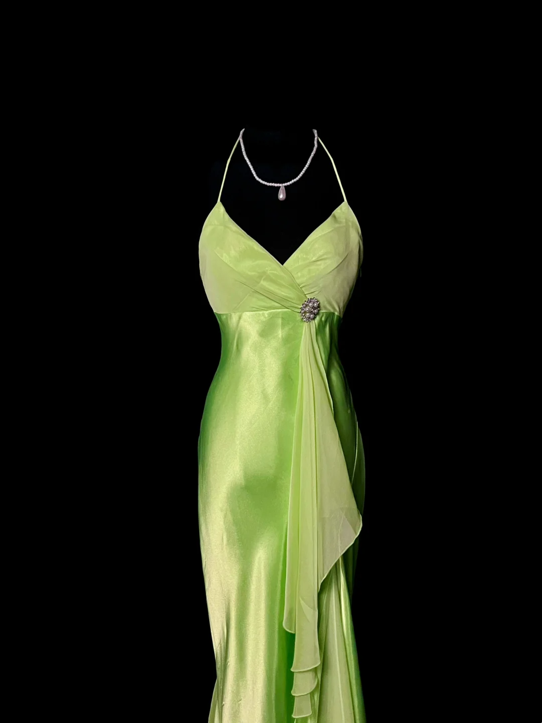Halter Green Satin Prom Dress Formal Party Dress Evening Dress P65