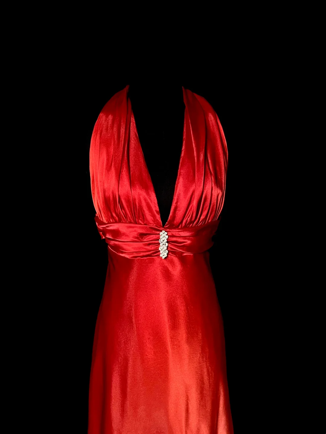 V Neck Red Satin Prom Dress Sheath Formal Evening Dress P76