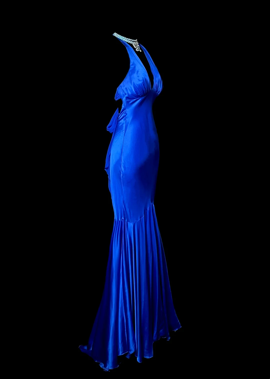 V Neck Royal Blue Satin Prom Dress Formal Evening Dress P78