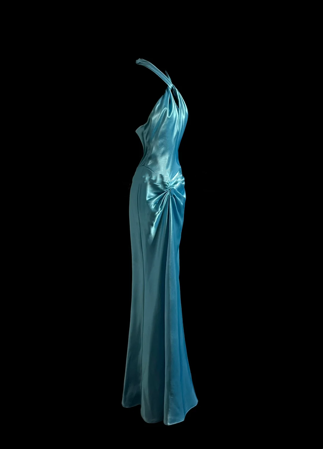 Halter Blue Sheath Satin Prom Dress Evening Dress Party Dress P93